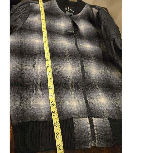 SMARTWOOL Ibera Merino Wool Bomber Jacket Black White Check Womens Small - Picture 7 of 10
